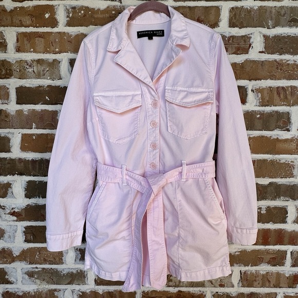 Veronica Beard Romper Jumpsuit Women's Medium Winifred Pink Twill Shorts  Belt - Picture 1 of 14